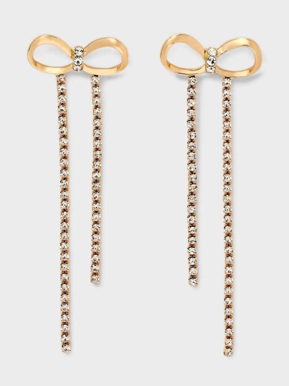 a new day Rose Gold Bow Drop Earrings with Crystal Chains